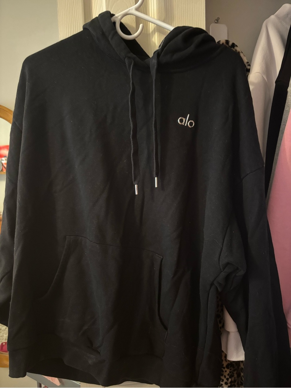 ALO Yoga Men's Black Crewneck Hoodie with Small Logo